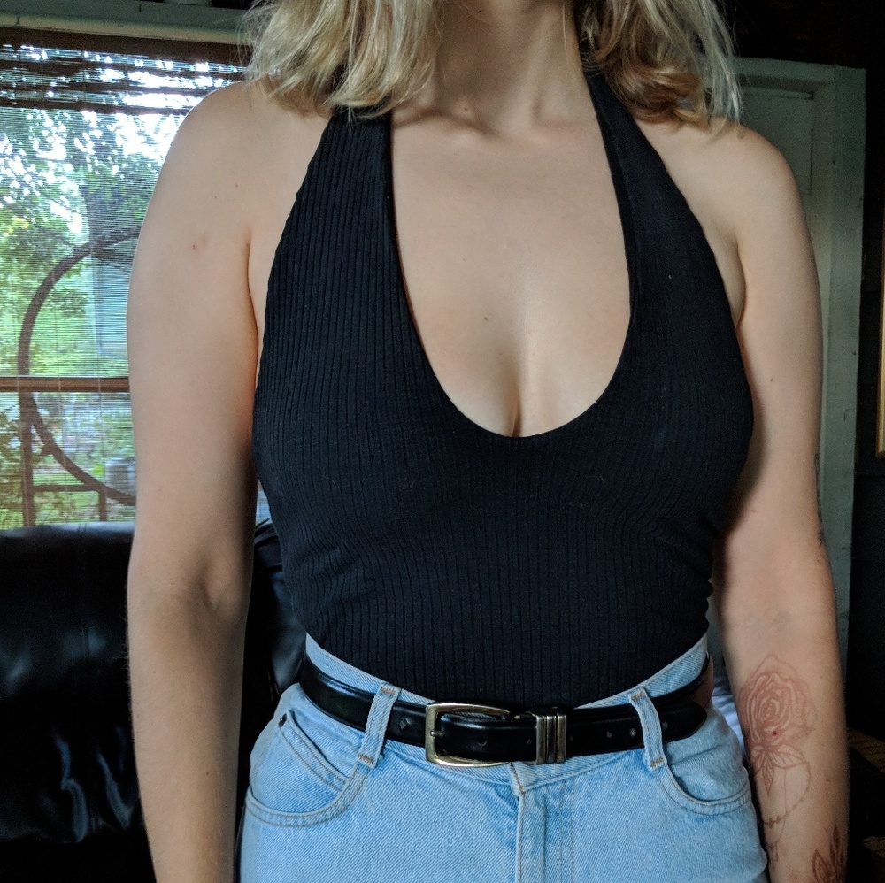 Black scoop leotard